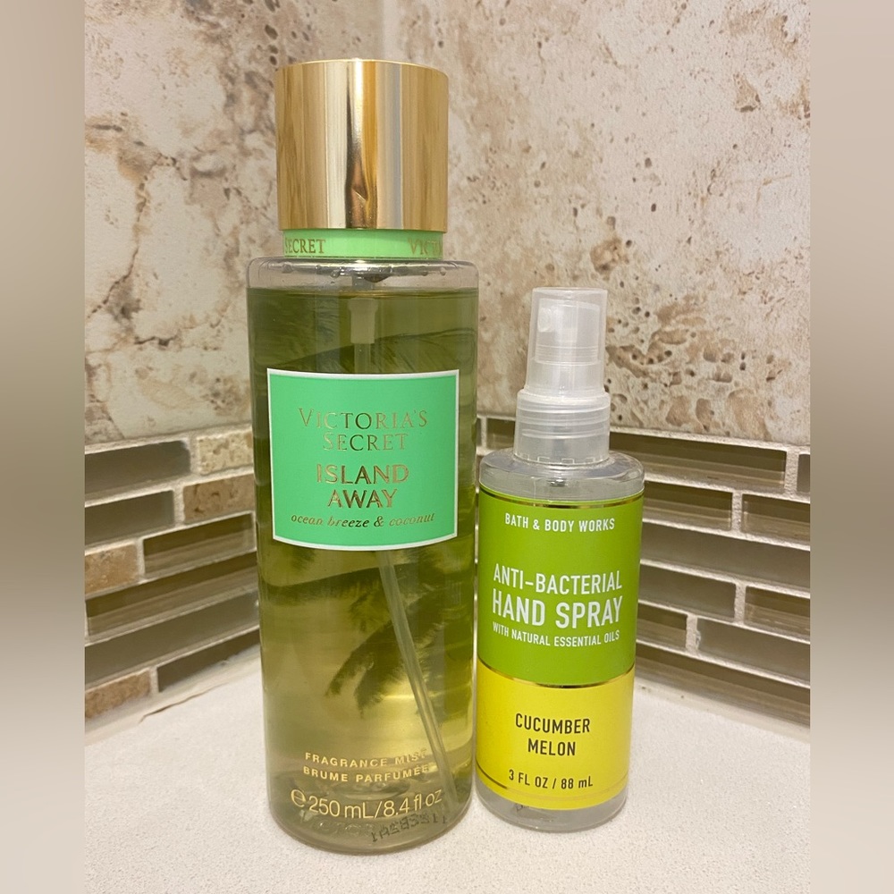 Victoria’s Secret Island Away and Cucumber Melon, bath, and Bodyworks.